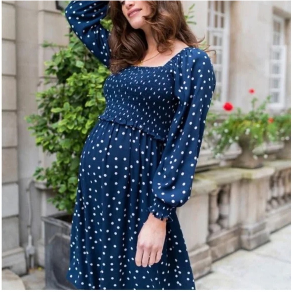 Seraphine Navy Polka Dot Long Sleeve Dress